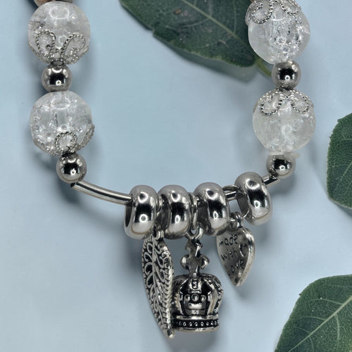 ✨💖 Enchanted Glass Bead Charm Stretchy Bracelet – Handmade Jewelry