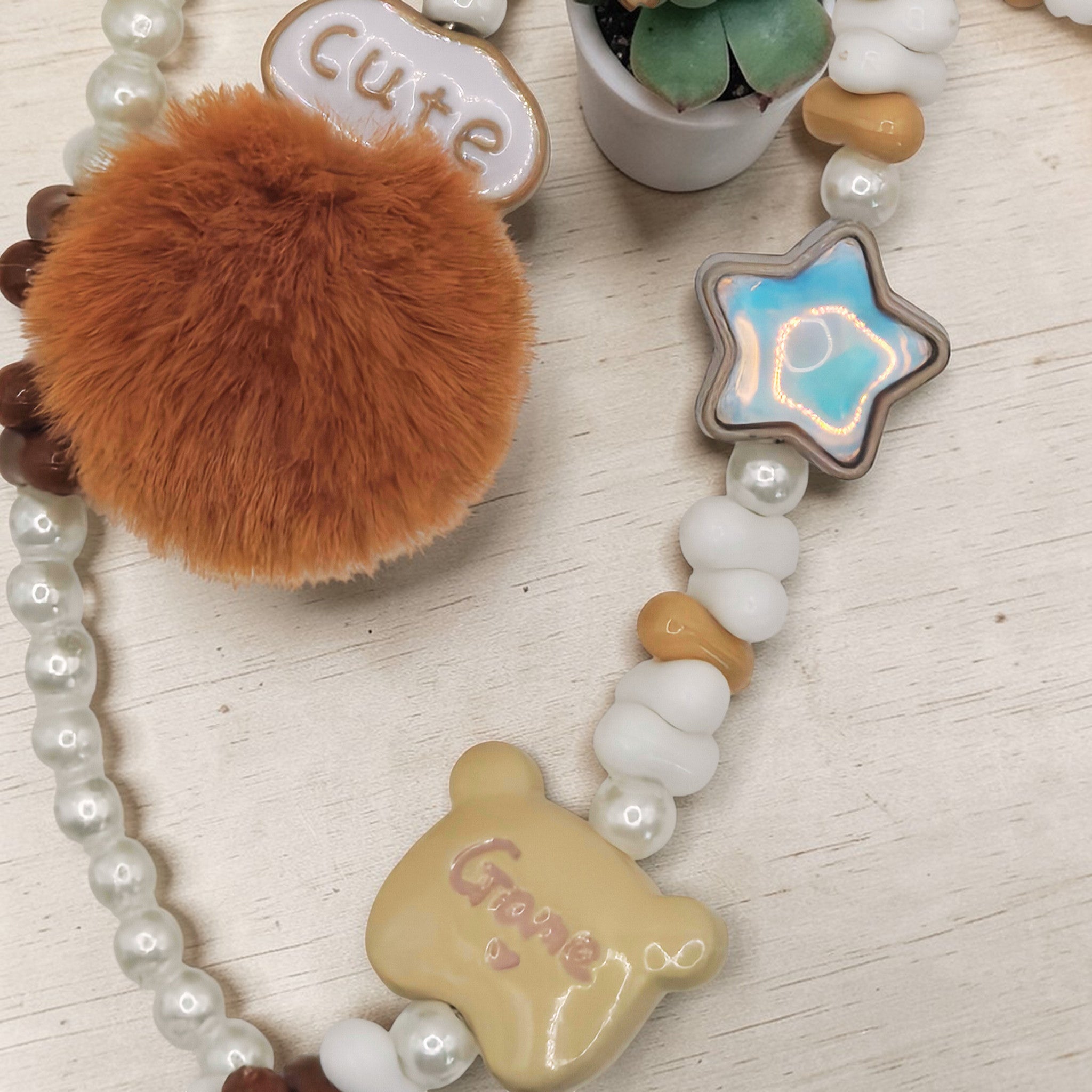 🤎✨ Cozy Capy Cutie Mini Bead Phone Chain – Handmade Kawaii Bag Charm (One of a Kind)