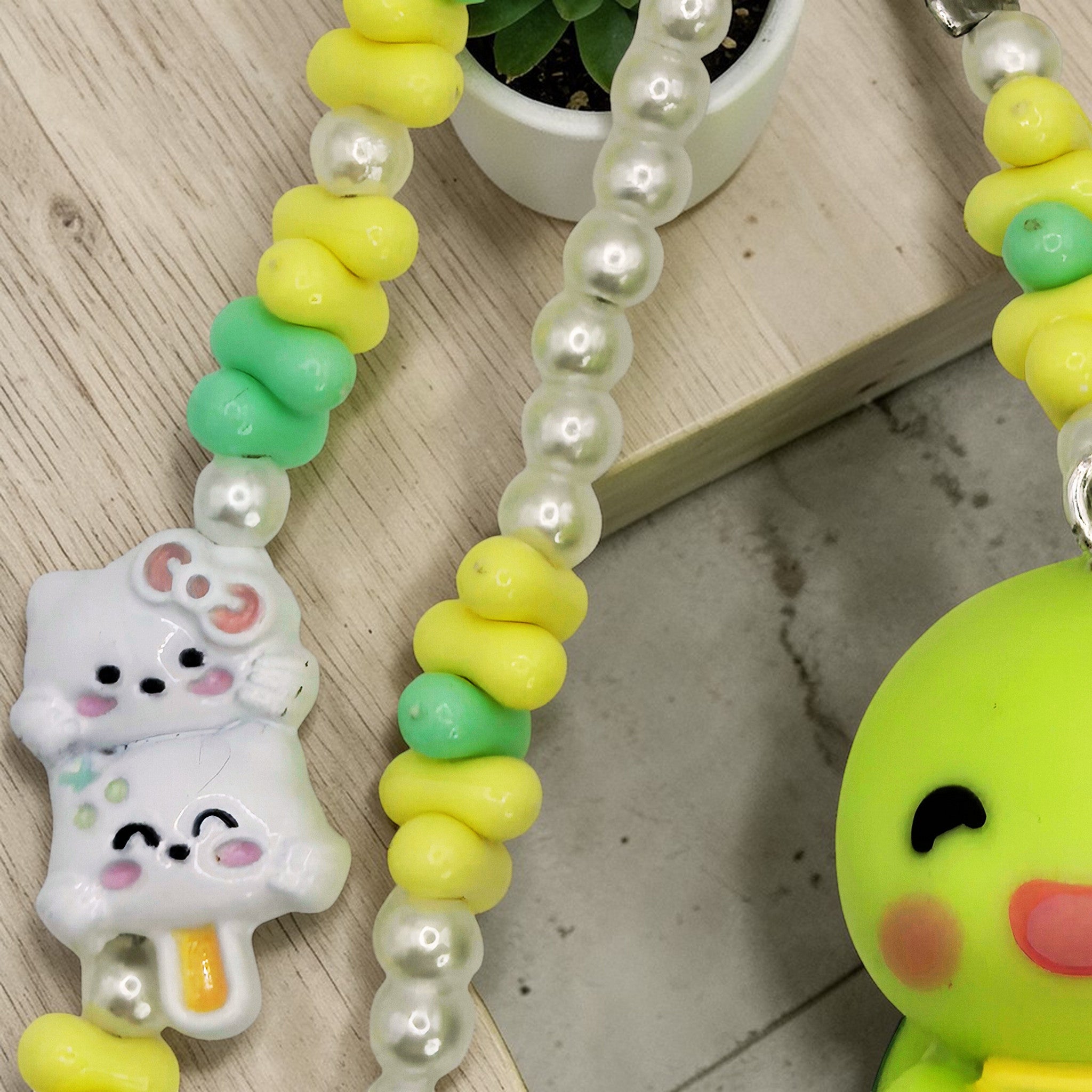 💚🌼 Happy Green Mini Bead Character Phone Chain – Handmade Kawaii Charm (One of a Kind)