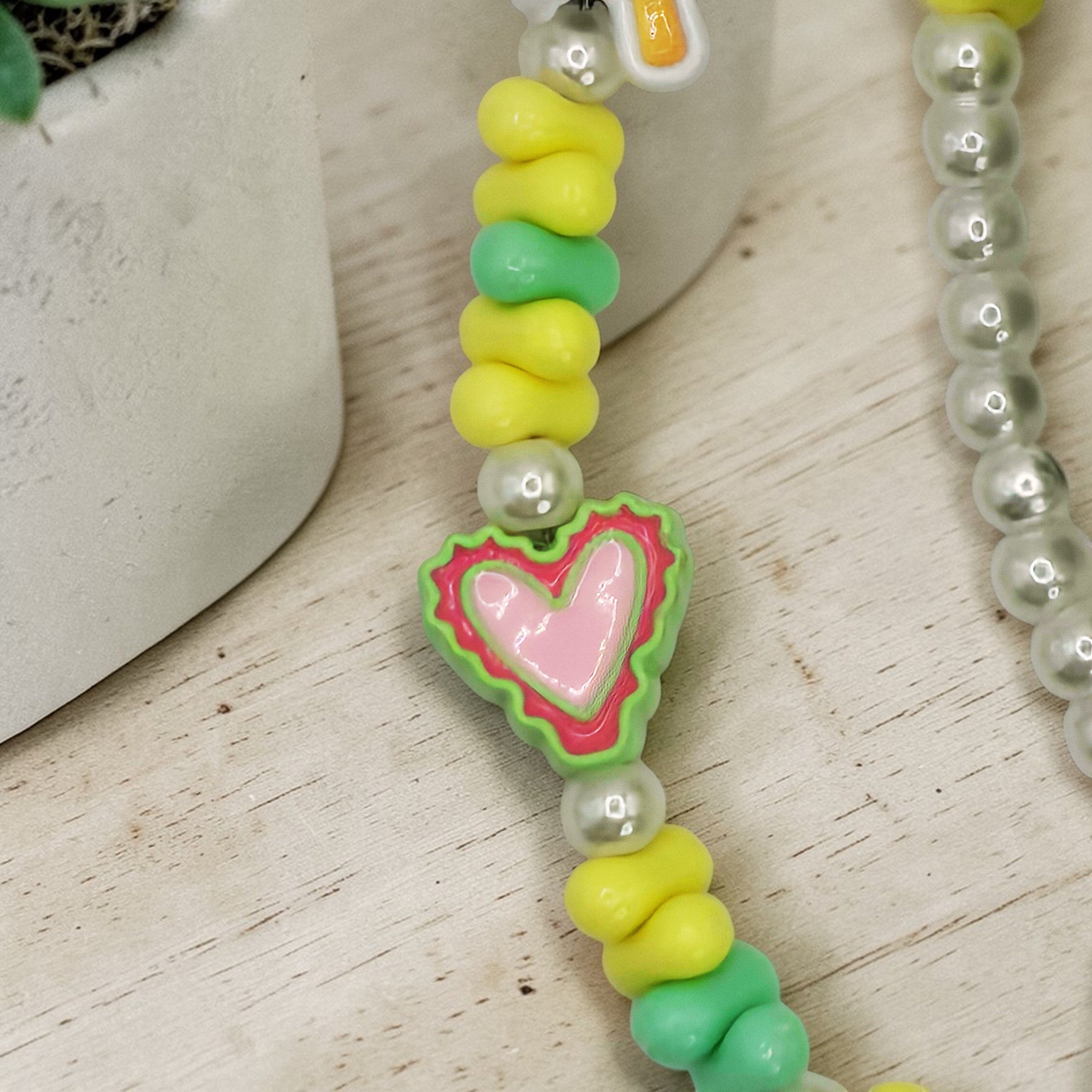 💚🌼 Happy Green Mini Bead Character Phone Chain – Handmade Kawaii Charm (One of a Kind)