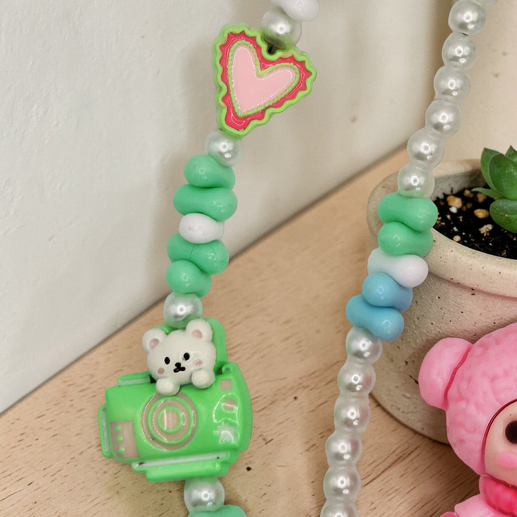 🌸💚 Pink Cutie Mini Bead Phone Chain – Handmade Kawaii Bag Charm (One of a Kind)