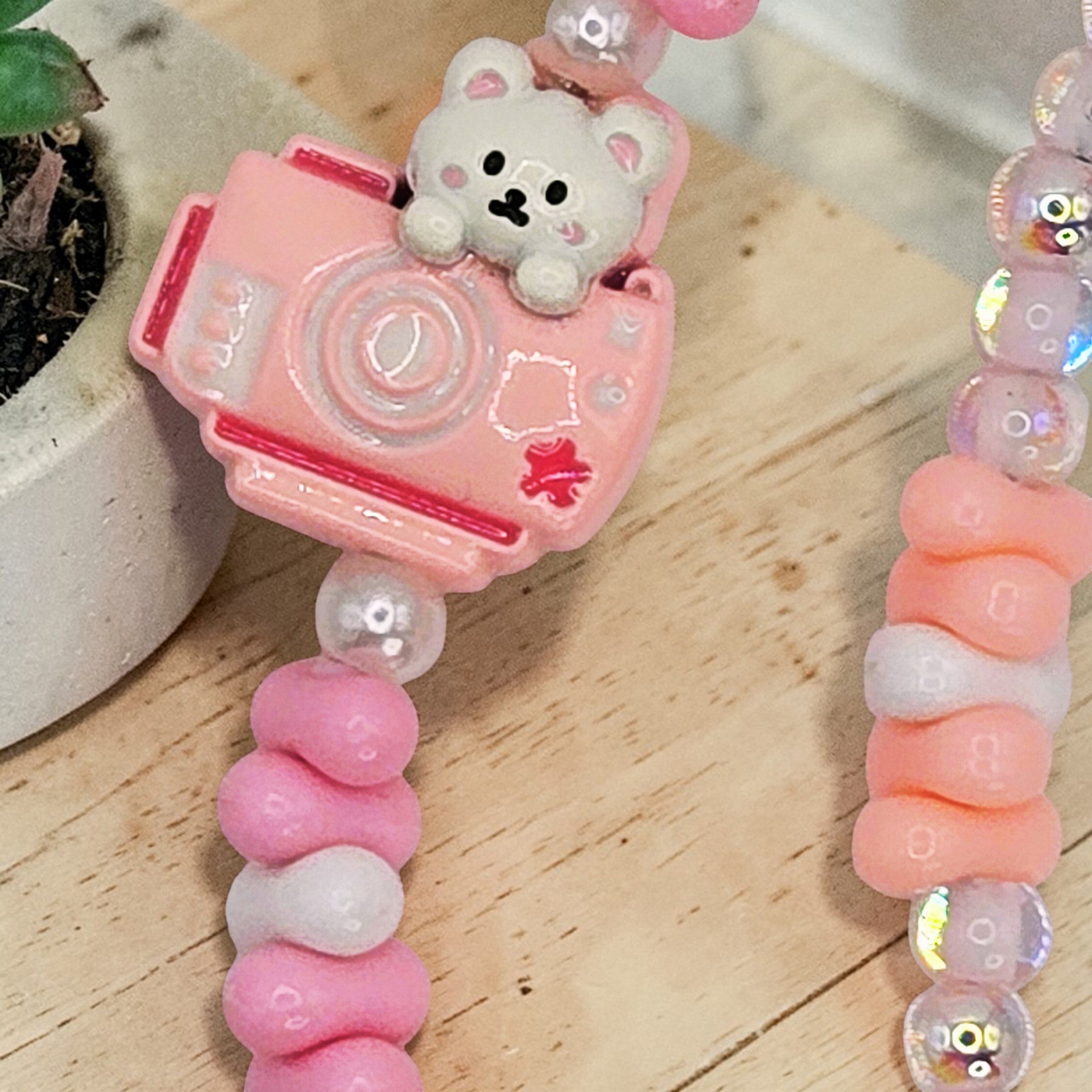 🎀💗 Pink Plush Cutie Mini Bead Phone Chain – Handmade Kawaii Bag Charm (One of a Kind)