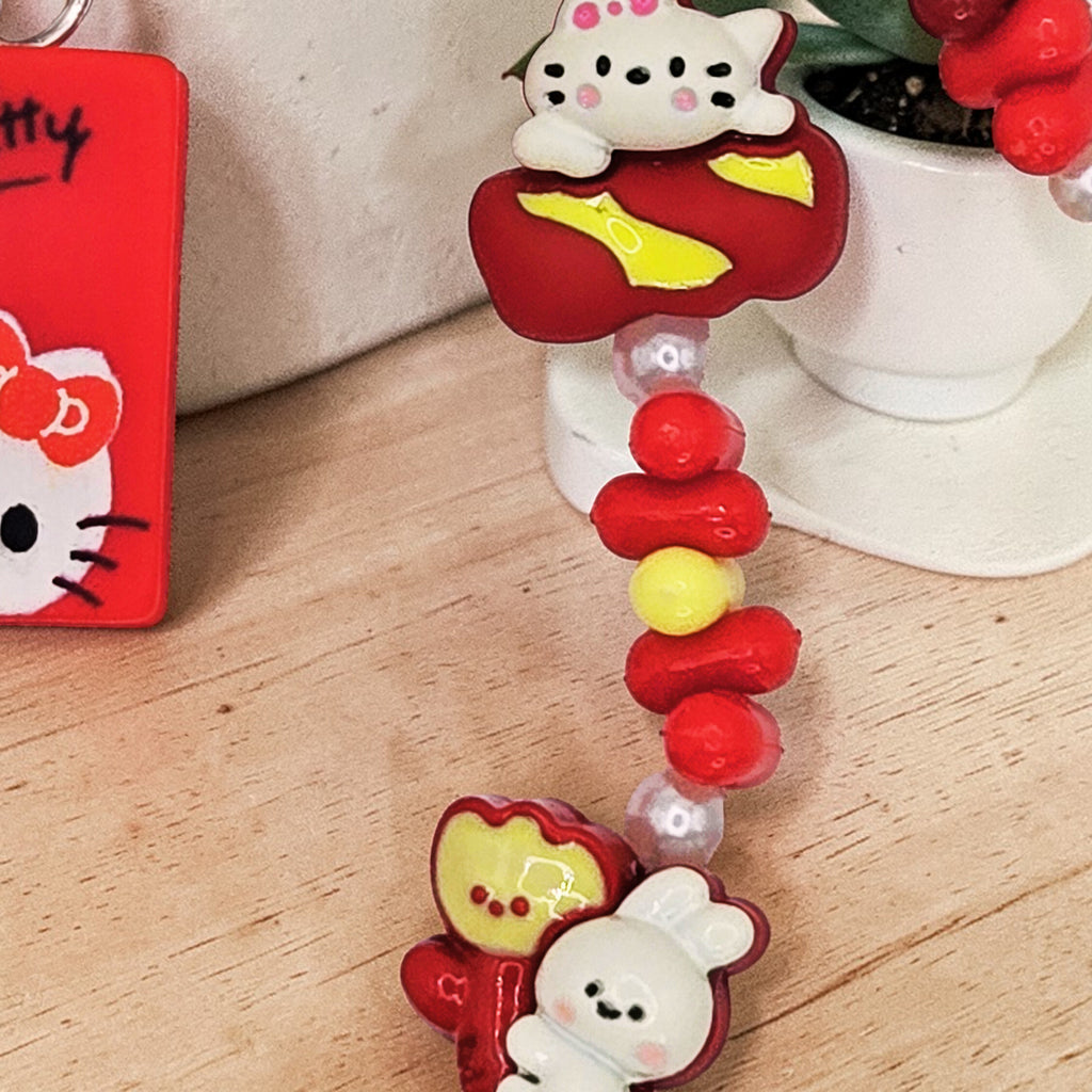 ❤️🍎 Red Apple Cutie Mini Bead Phone Chain – Handmade Kawaii Bag Charm (One of a Kind)