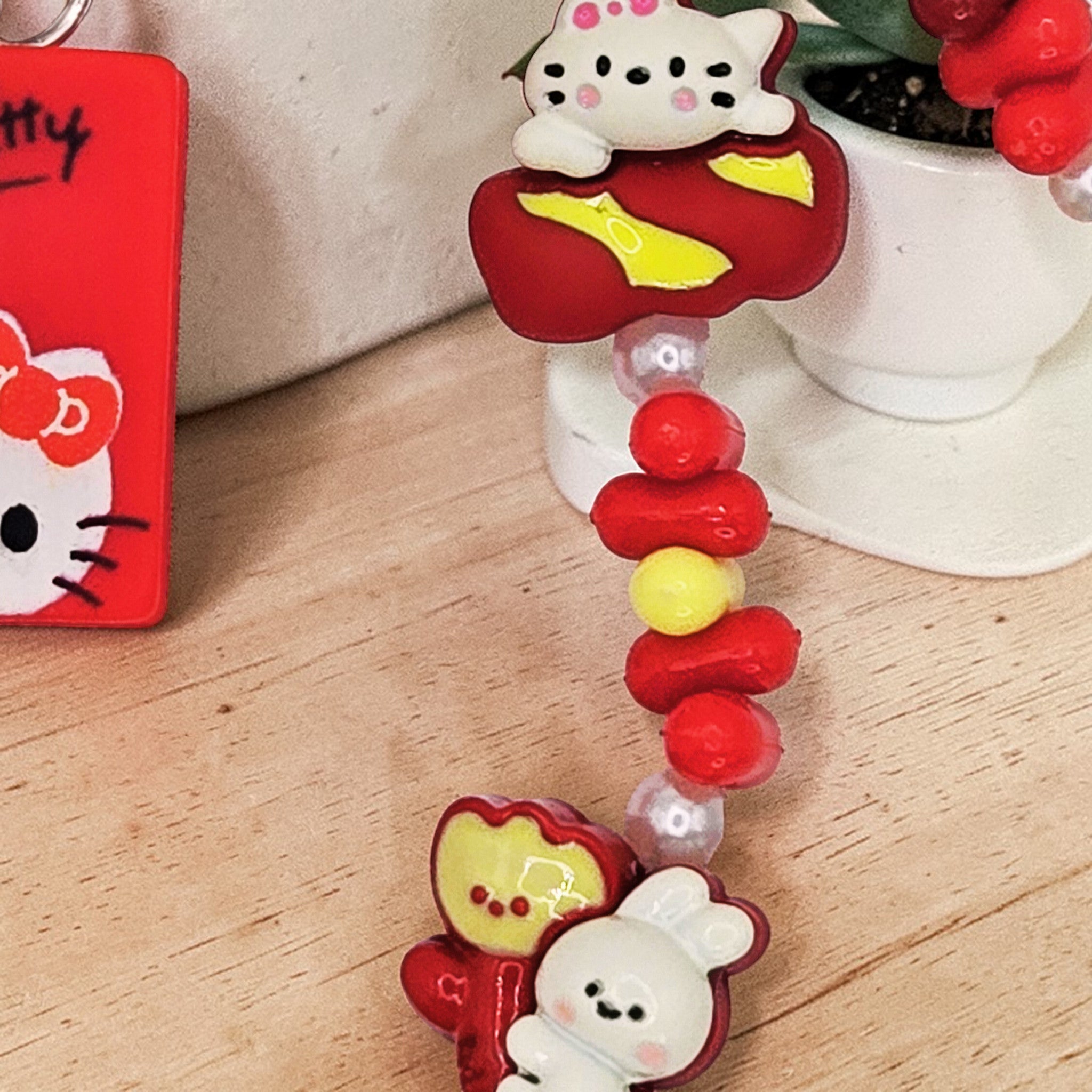 ❤️🍎 Red Apple Cutie Mini Bead Phone Chain – Handmade Kawaii Bag Charm (One of a Kind)