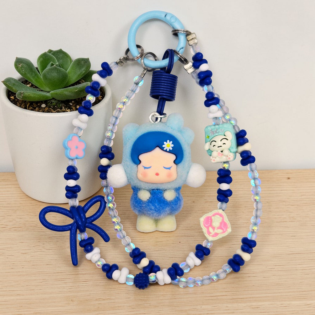 💙❄️ Blue Frost Cutie Mini Bead Phone Chain – Handmade Kawaii Bag Charm (One of a Kind)