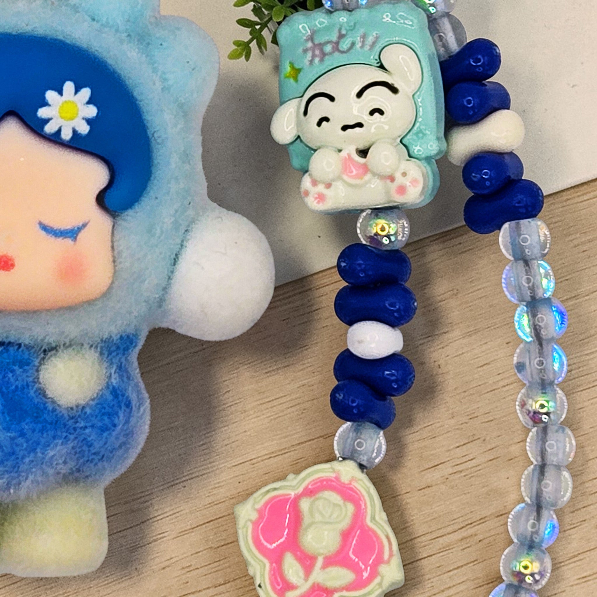 💙❄️ Blue Frost Cutie Mini Bead Phone Chain – Handmade Kawaii Bag Charm (One of a Kind)
