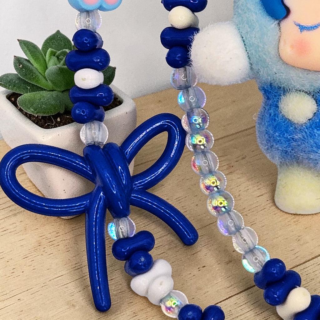 💙❄️ Blue Frost Cutie Mini Bead Phone Chain – Handmade Kawaii Bag Charm (One of a Kind)