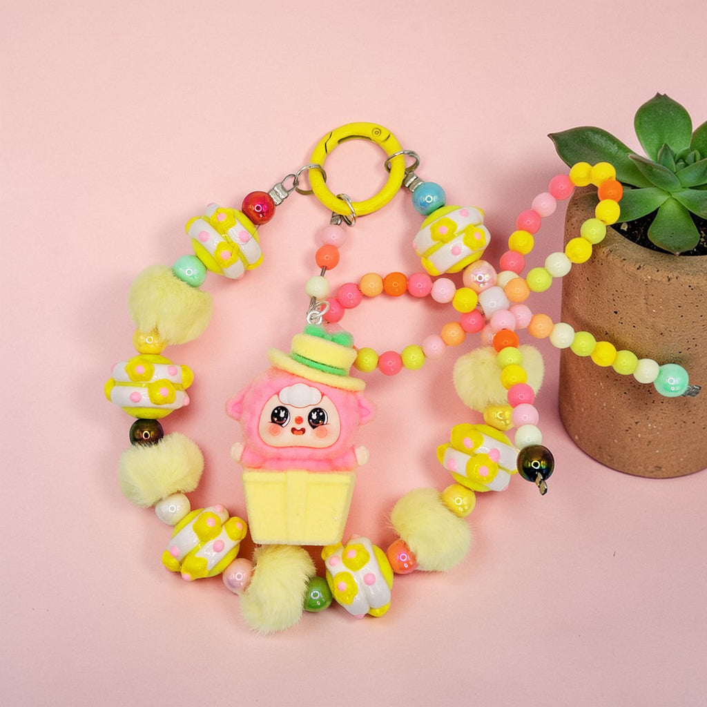 🍰🌈 Sweet Sundae Dream Mini Bead Phone Chain – Handmade Kawaii Dessert Charm (One of a Kind)