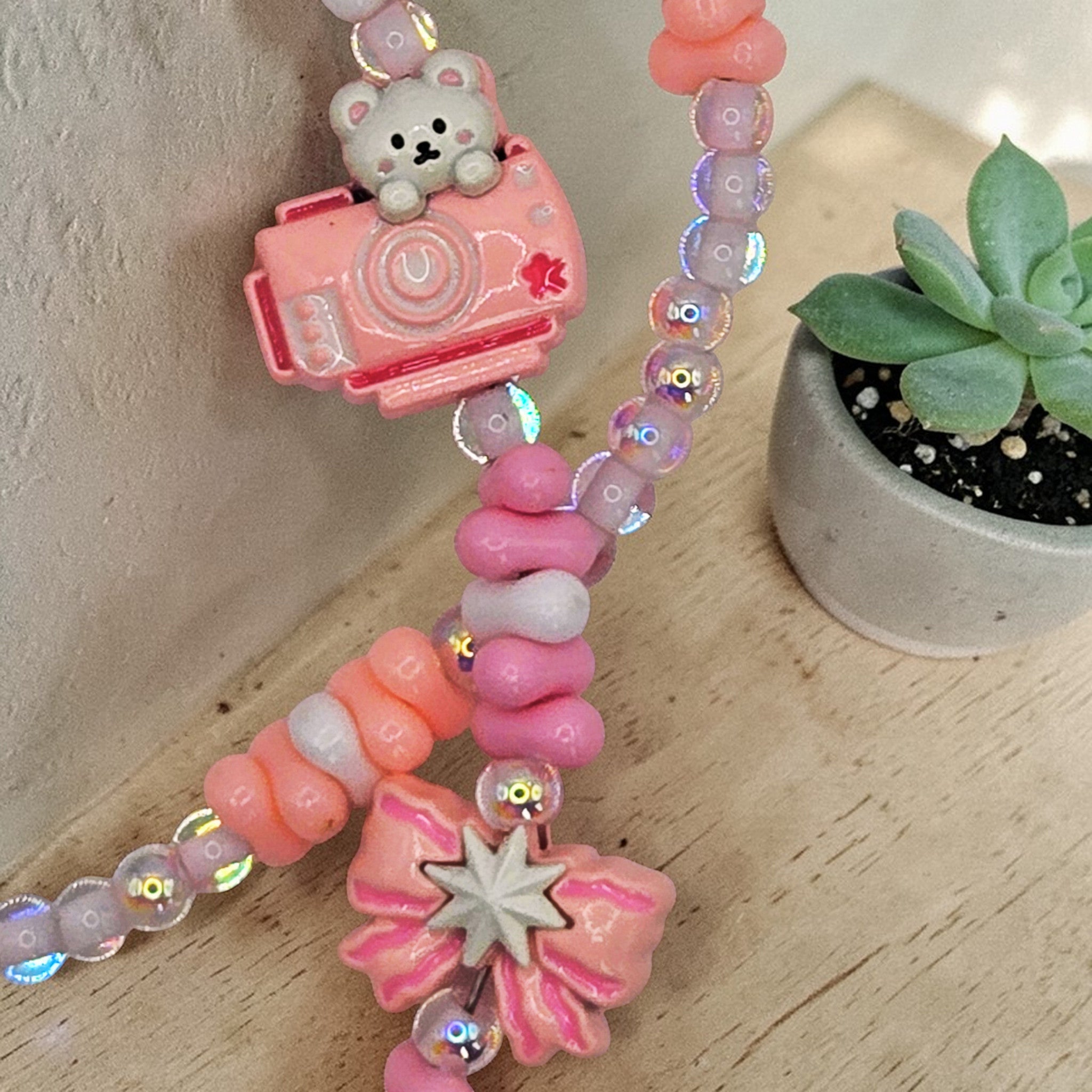🤍🎀 Pastel Puppy Dream Mini Bead Phone Chain – Handmade Kawaii Bag Charm (One of a Kind)