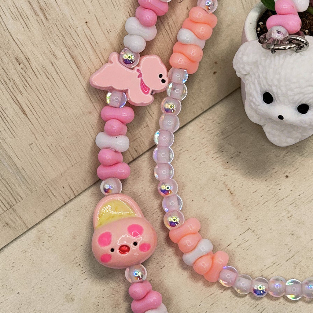 🤍🎀 Pastel Puppy Dream Mini Bead Phone Chain – Handmade Kawaii Bag Charm (One of a Kind)