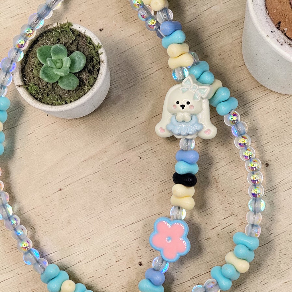 🖤❄️ Midnight Frost Bunny Mini Bead Phone Chain – Handmade Kawaii Bag Charm (One of a Kind)