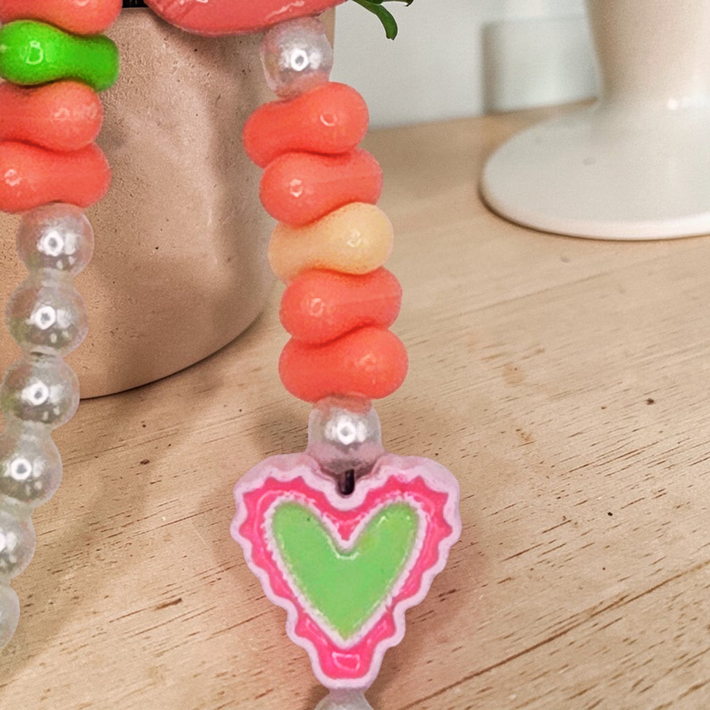 🍑🌸 Peach Garden Fairy Mini Bead Phone Chain – Handmade Kawaii Bag Charm (One of a Kind)