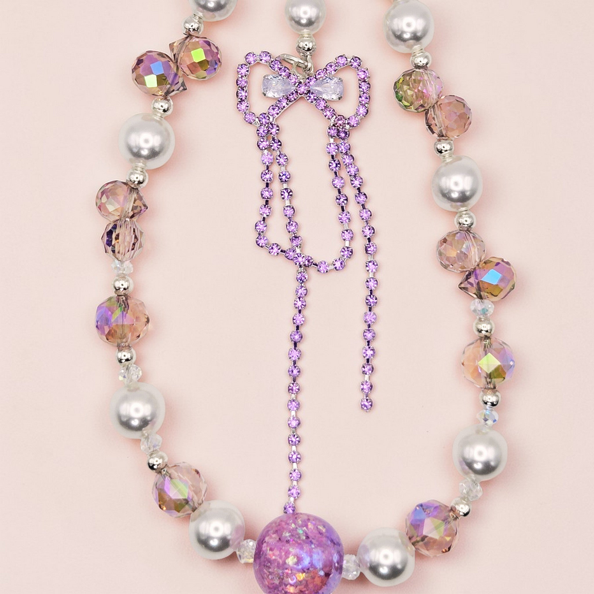 💜✨ Lavender Aurora Bow Phone Chain – Handmade Kawaii Luxe Sparkle