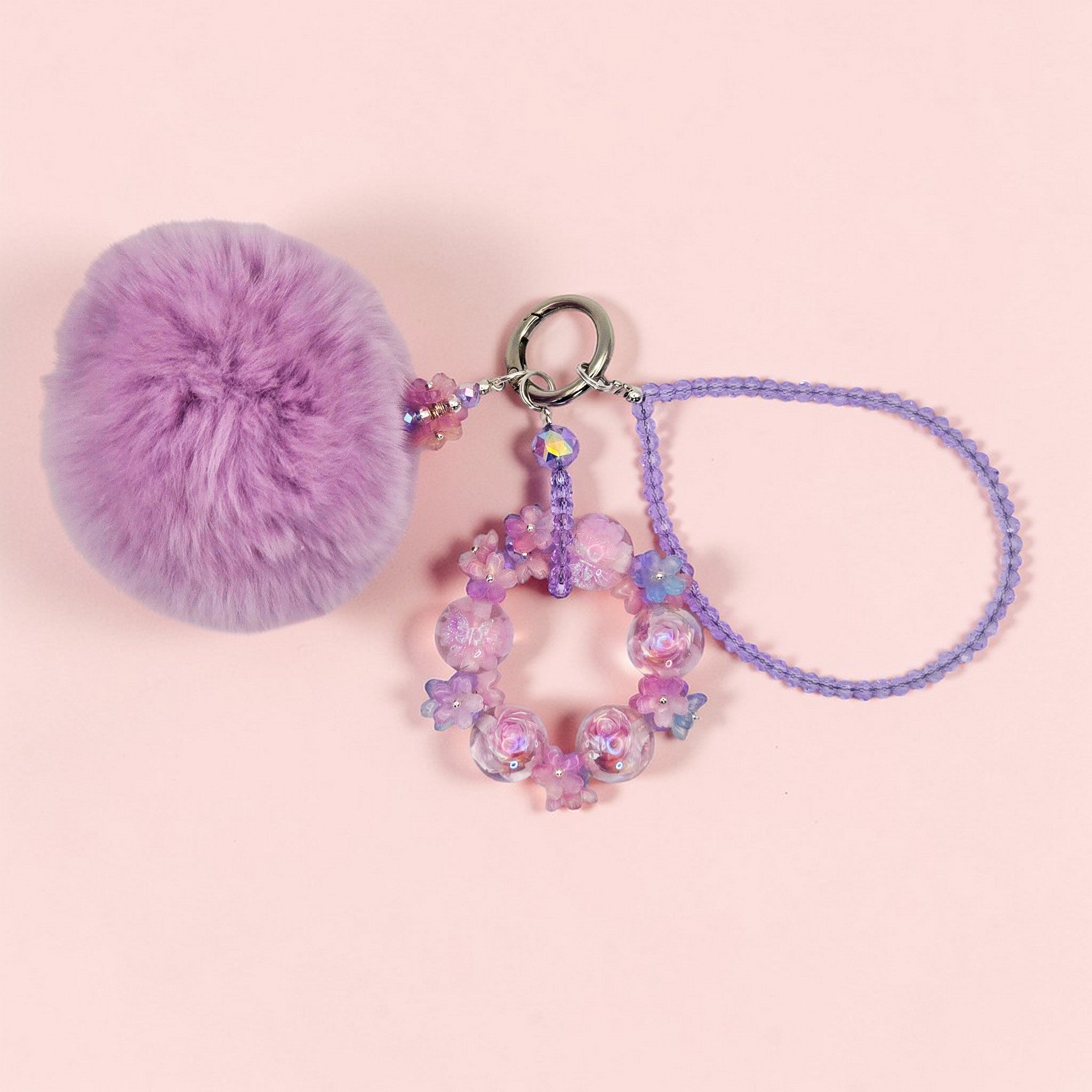 🌸💜 Blush Petal Pom Phone Charm - Glow in the Dark