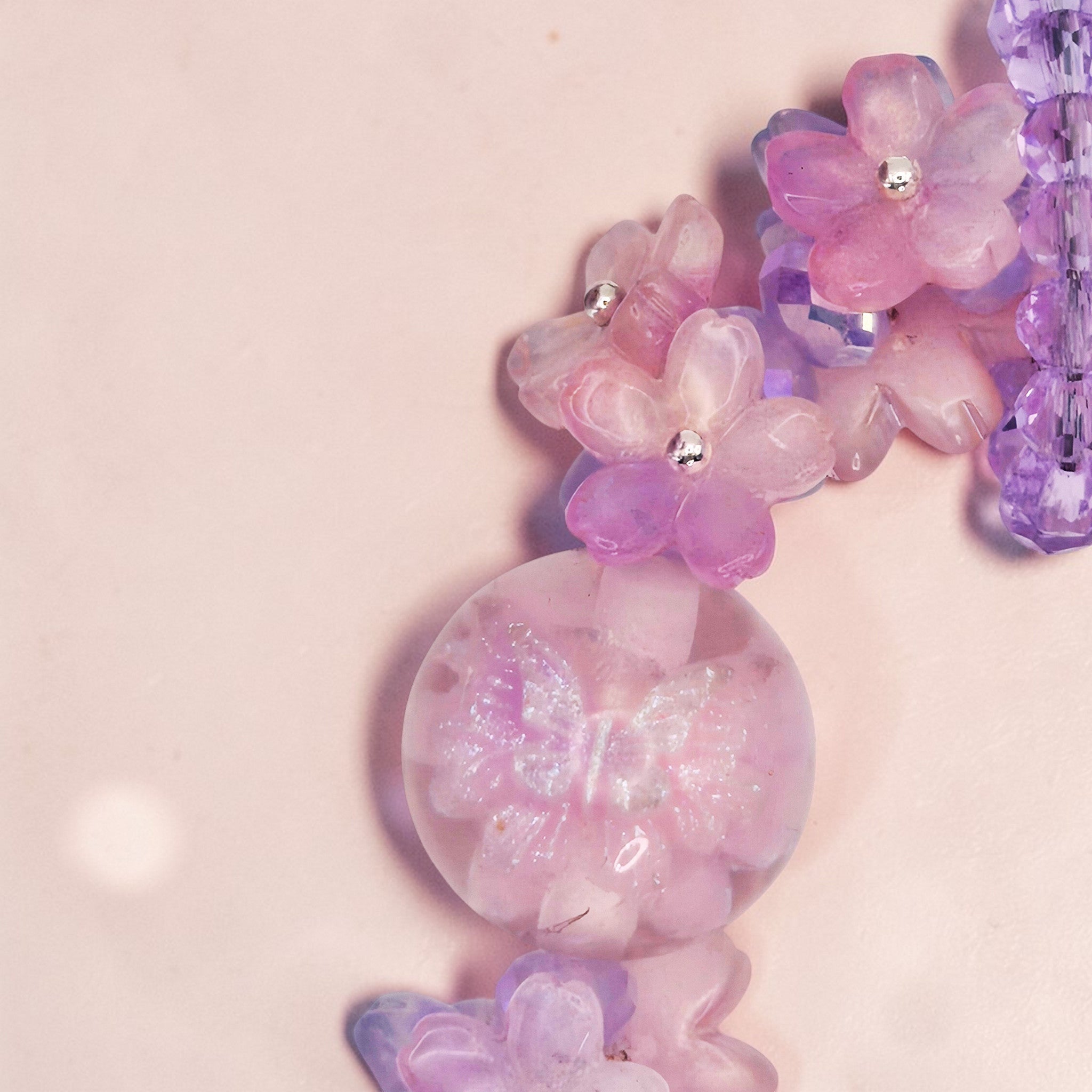 🌸💜 Blush Petal Pom Phone Charm - Glow in the Dark