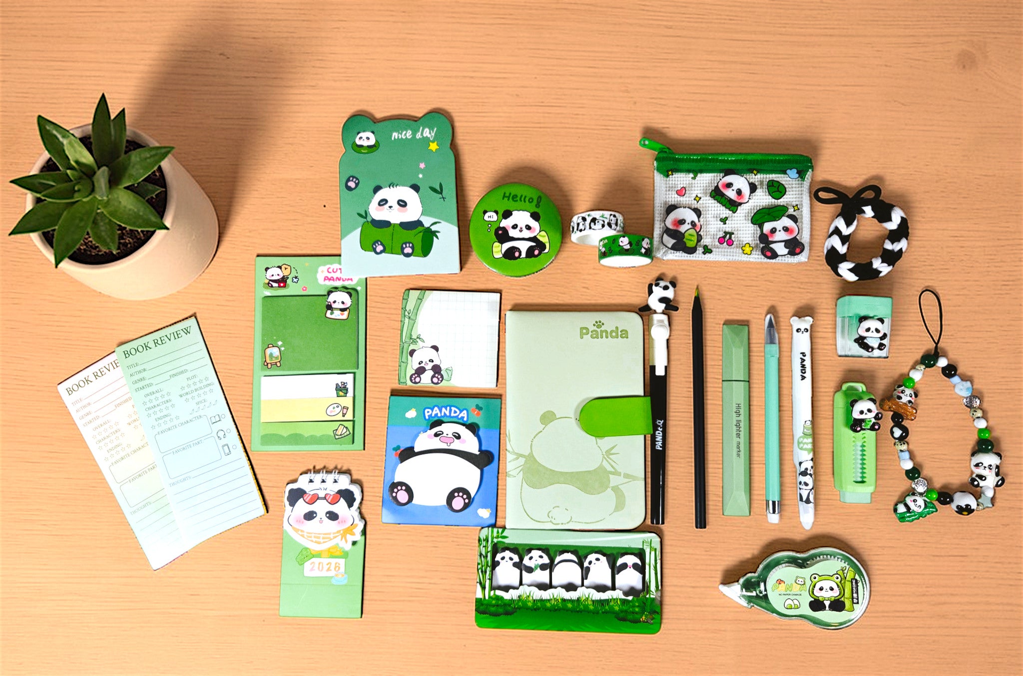 🐼💚 Panda Bookish Stationery Bundle – 23 Piece Kawaii Desk Set 💚🐼