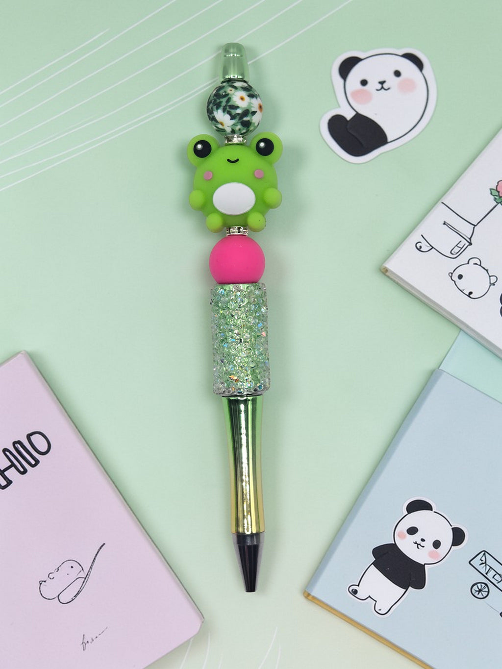 🐸✨ Kawaii Froggy Sparkle Beaded Pen ✨🐸