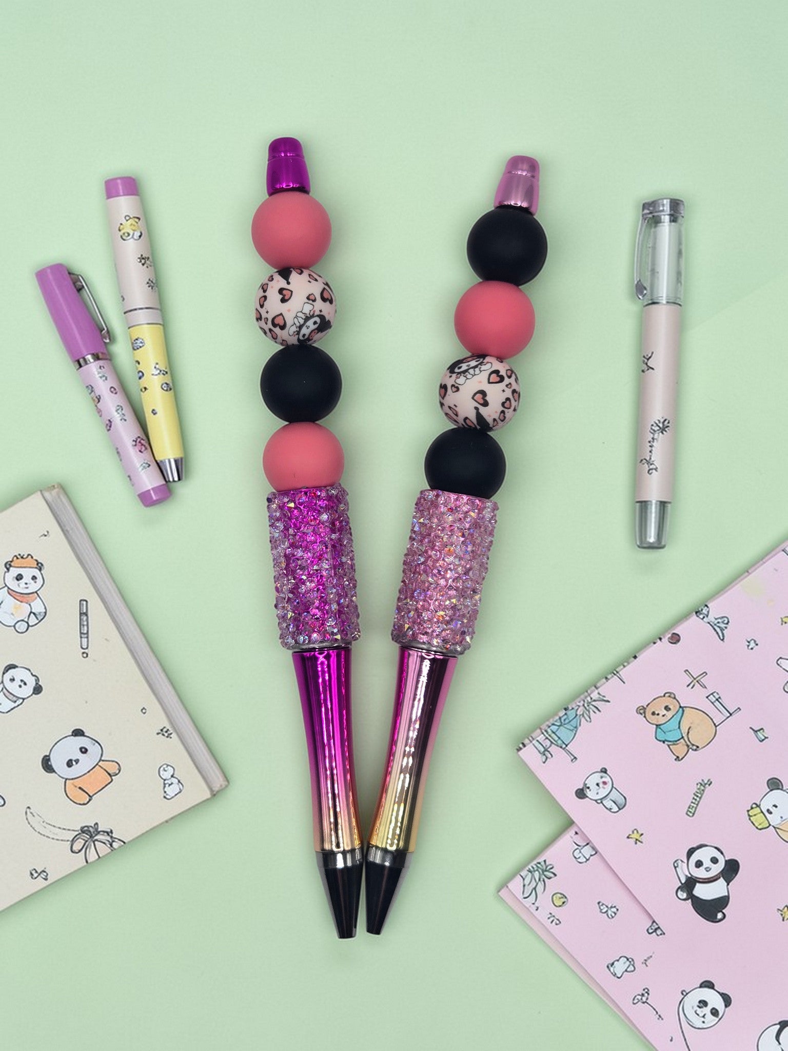 🖤🎀 Kawaii Pink Leopard Sparkle Beaded Pen 🎀🖤