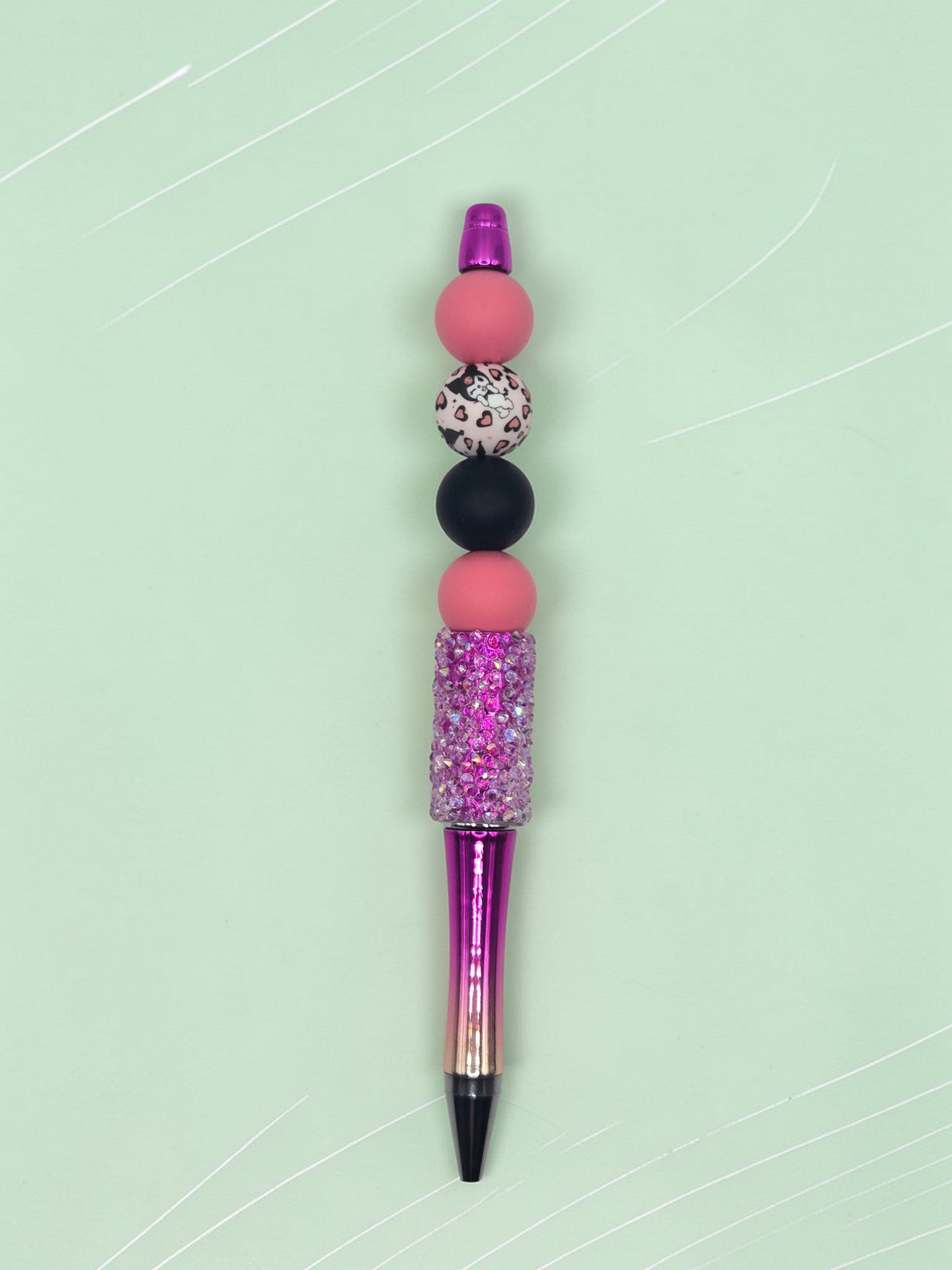 🖤🎀 Kawaii Pink Leopard Sparkle Beaded Pen 🎀🖤