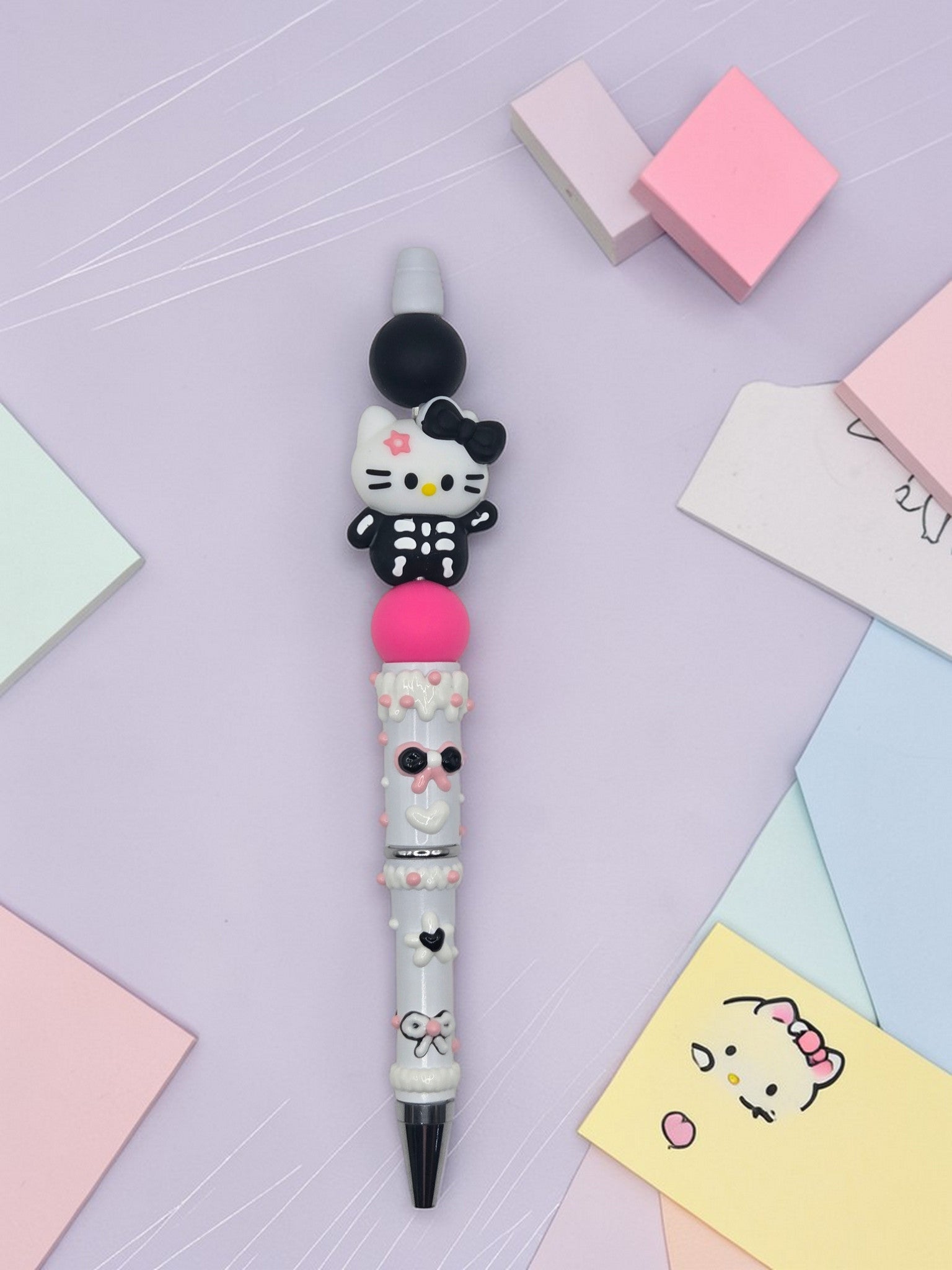 🎀🖤 Kawaii Skeleton Kitty Beaded Pen 🖤🎀