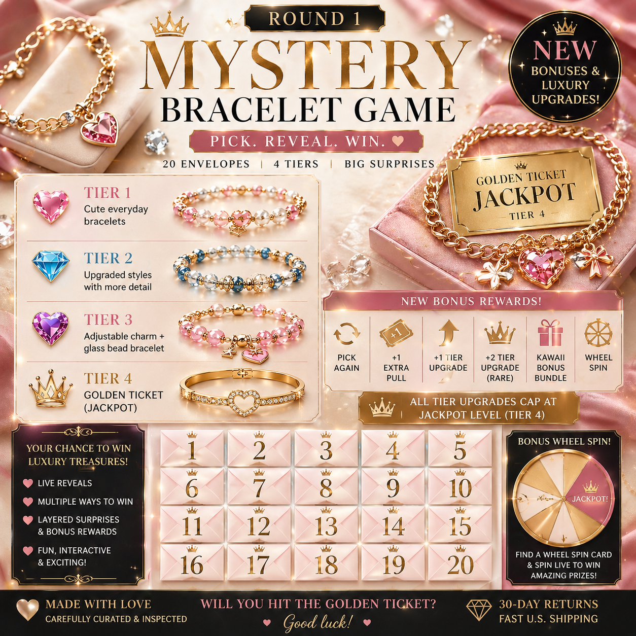 🕵️💎✨ Kawaii Treasure Golden Ticket Bracelet Game ✨💎 🕵️