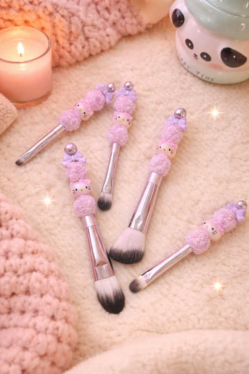 ✨ Kawaii Purple Hello Kitty Makeup Brush Set 🎀💜