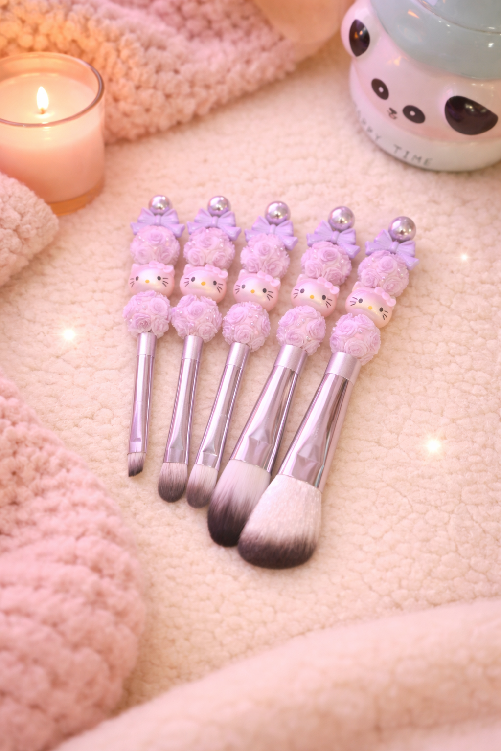 ✨ Kawaii Purple Hello Kitty Makeup Brush Set 🎀💜