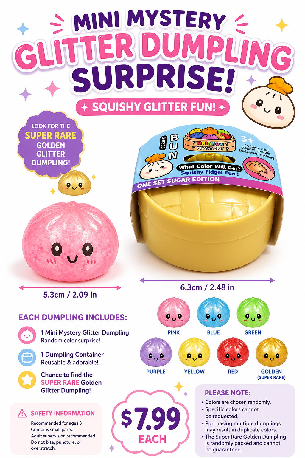 🥟✨ Mini Mystery Glitter Dumpling Squishy | Sugar Edition ✨🥟