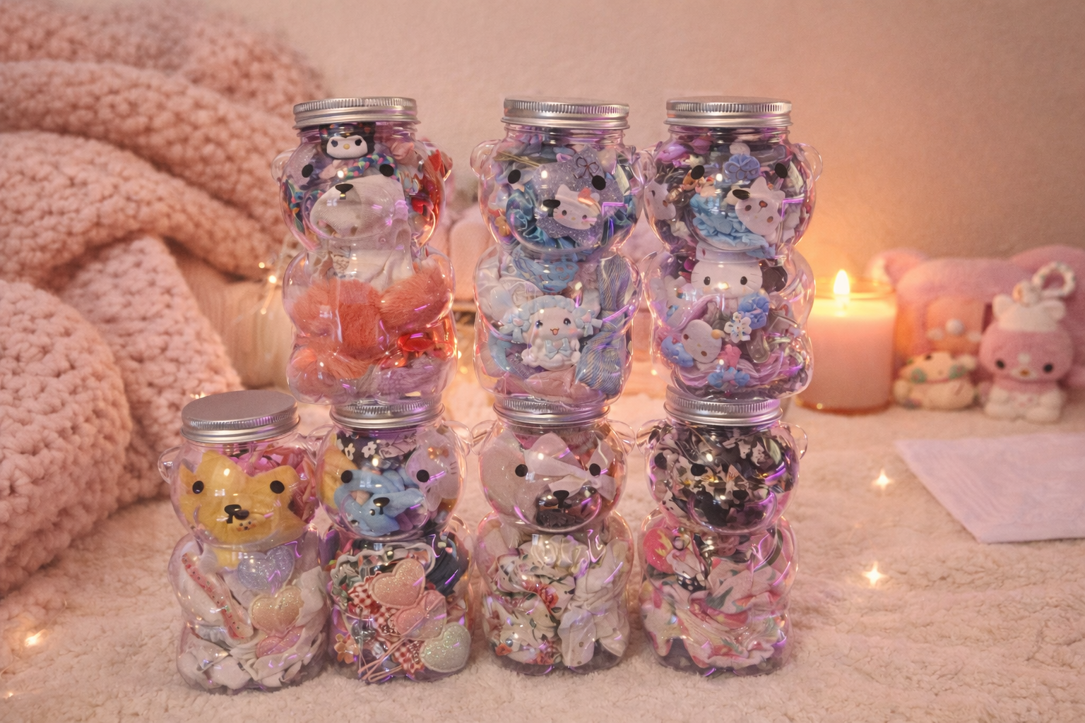 ✨ Kawaii Teddy Bear Jar Mystery Hair Accessories 🧸🎀💖