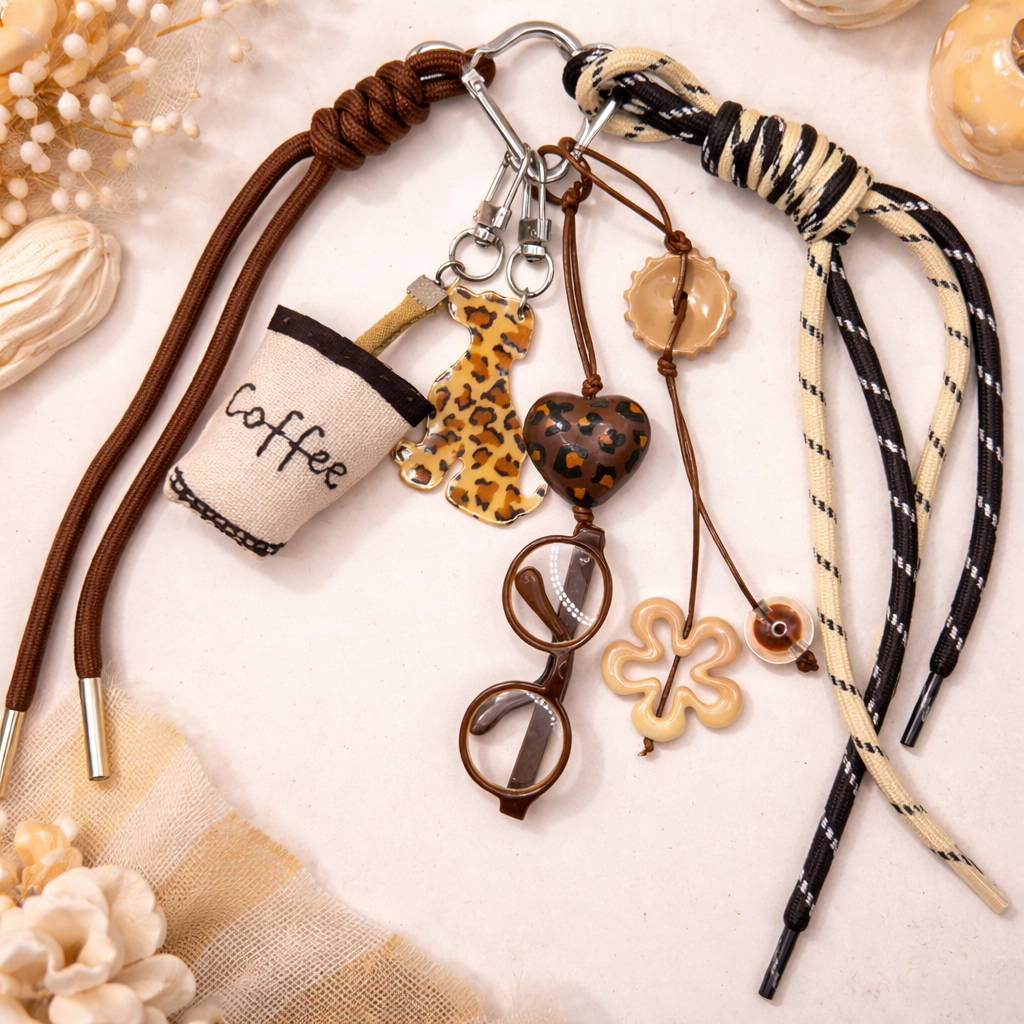 👜✨ Beige Latte Braided Shoulder Bag with Charm Decor ✨👜