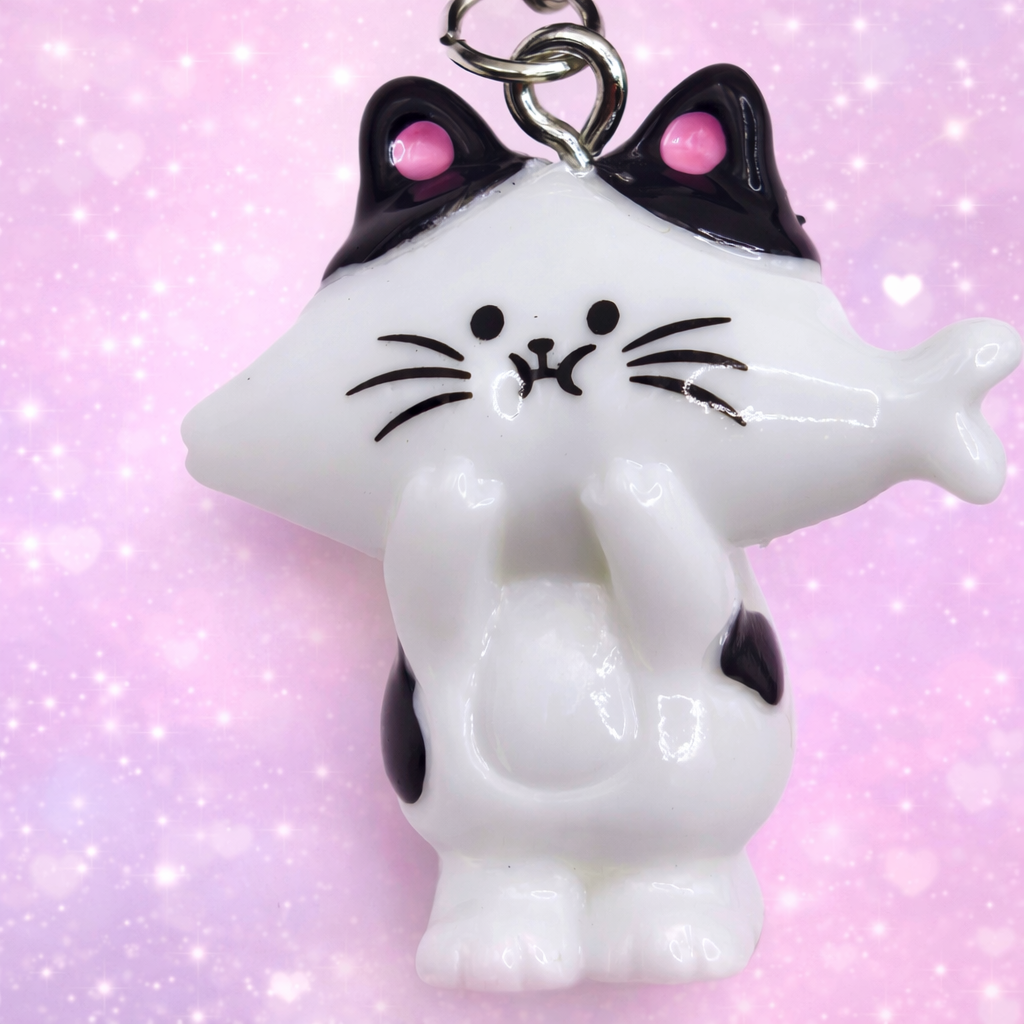 🖤✨ Midnight Kawaii Cat Bag Charm Set – One of a Kind ✨🖤