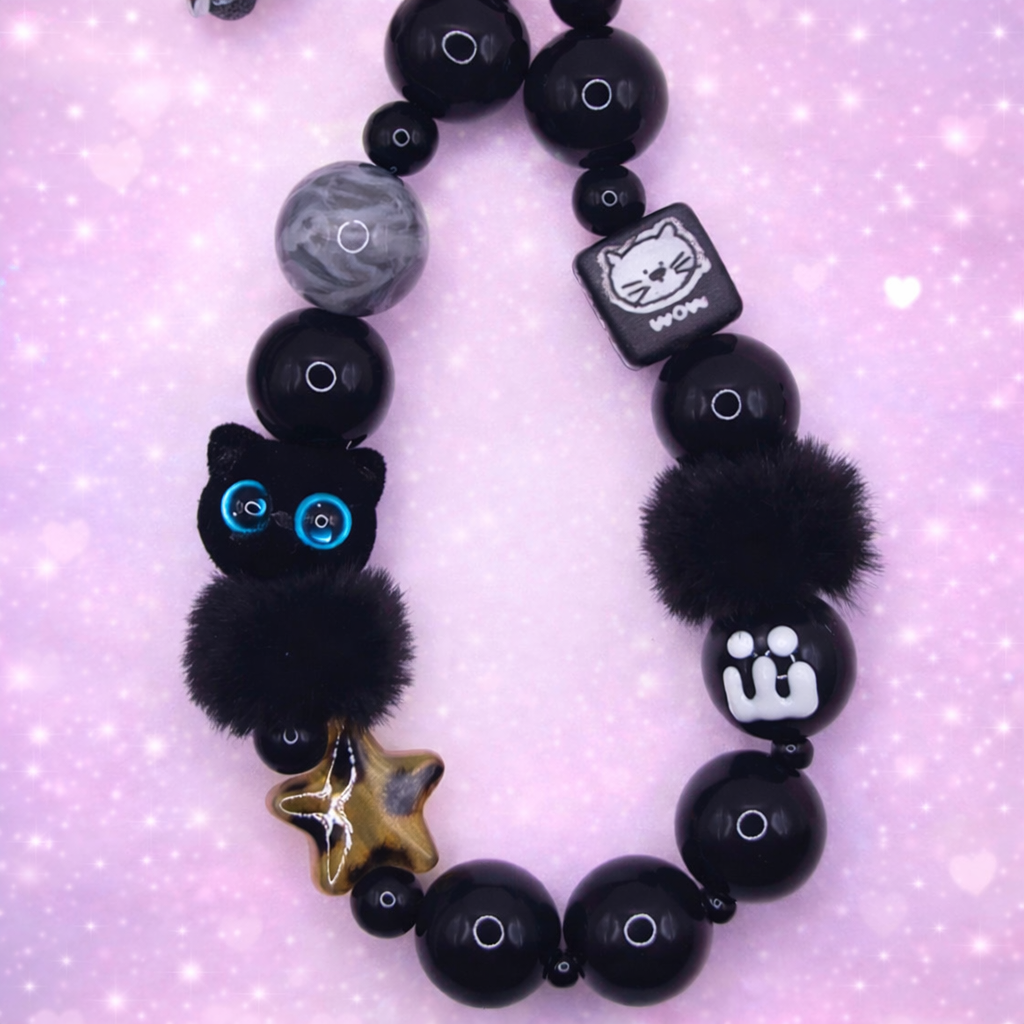 🖤✨ Midnight Kawaii Cat Bag Charm Set – One of a Kind ✨🖤