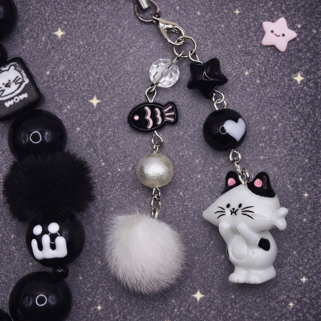 🖤✨ Midnight Kitty Charm Phone Strap & Bag Decor Set ✨🖤